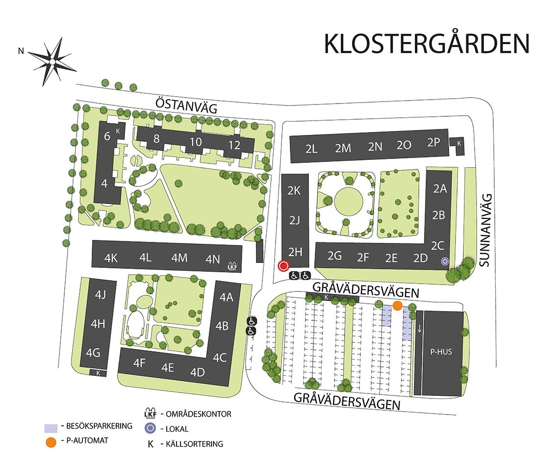 En områdeskarta över området Klostergården