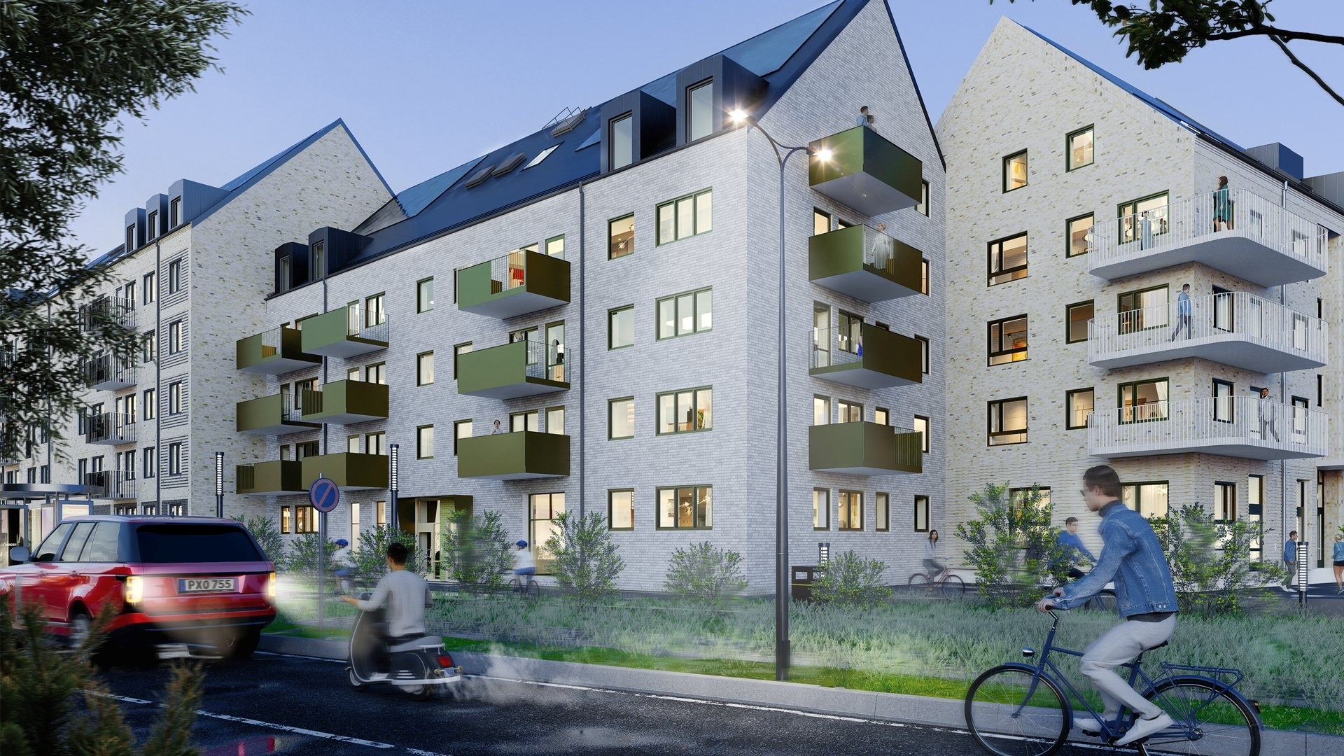 Illustration som visar hörnet med två byggnader för flerfamiljshusen